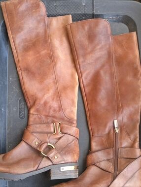 Vince Camuto Tall Brown Leather Riding Boots with Buckle Detail